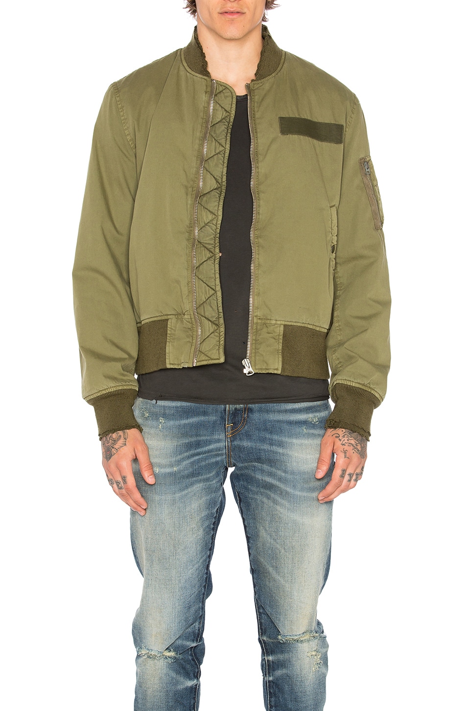 R13 Surplus Destroyed Flight Jacket in Olive