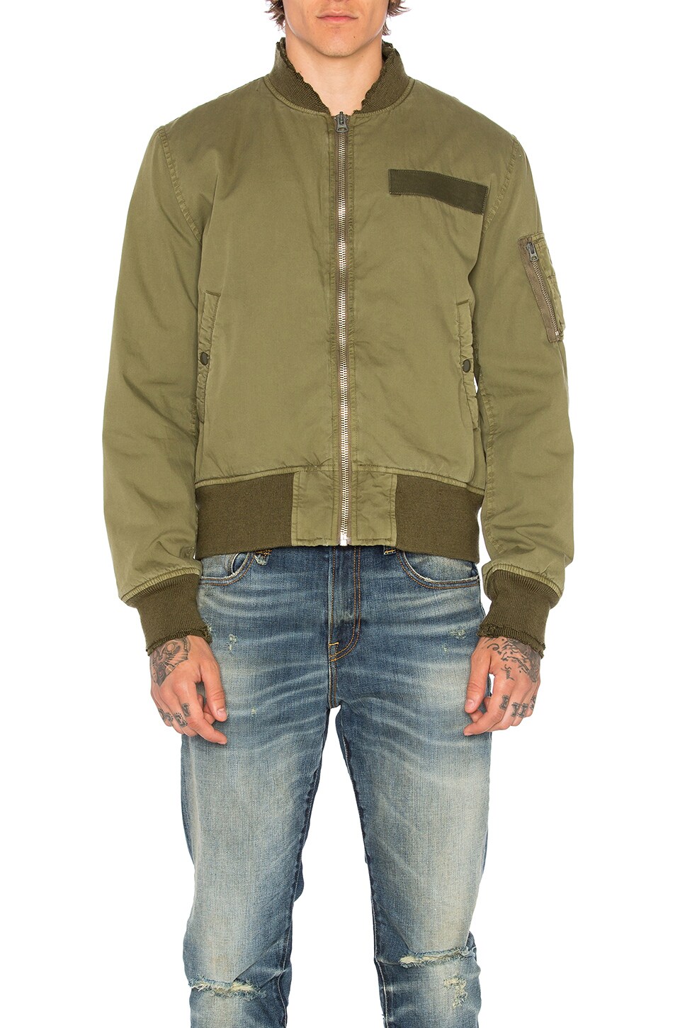 R13 Surplus Destroyed Flight Jacket in Olive