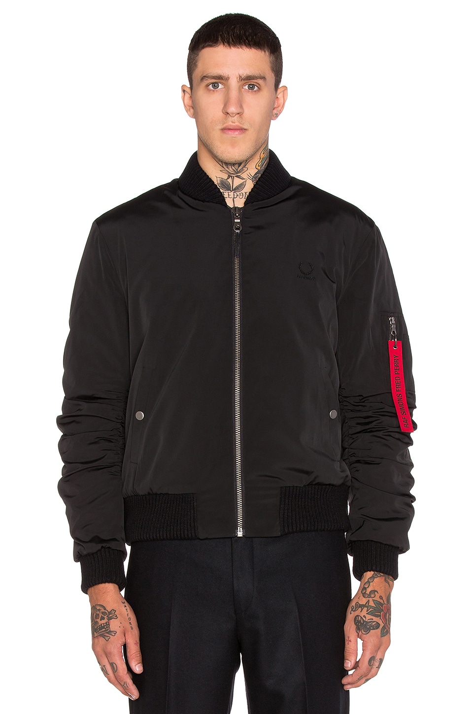 Fred Perry x Raf Simons Quilted Bomber Jacket in Black