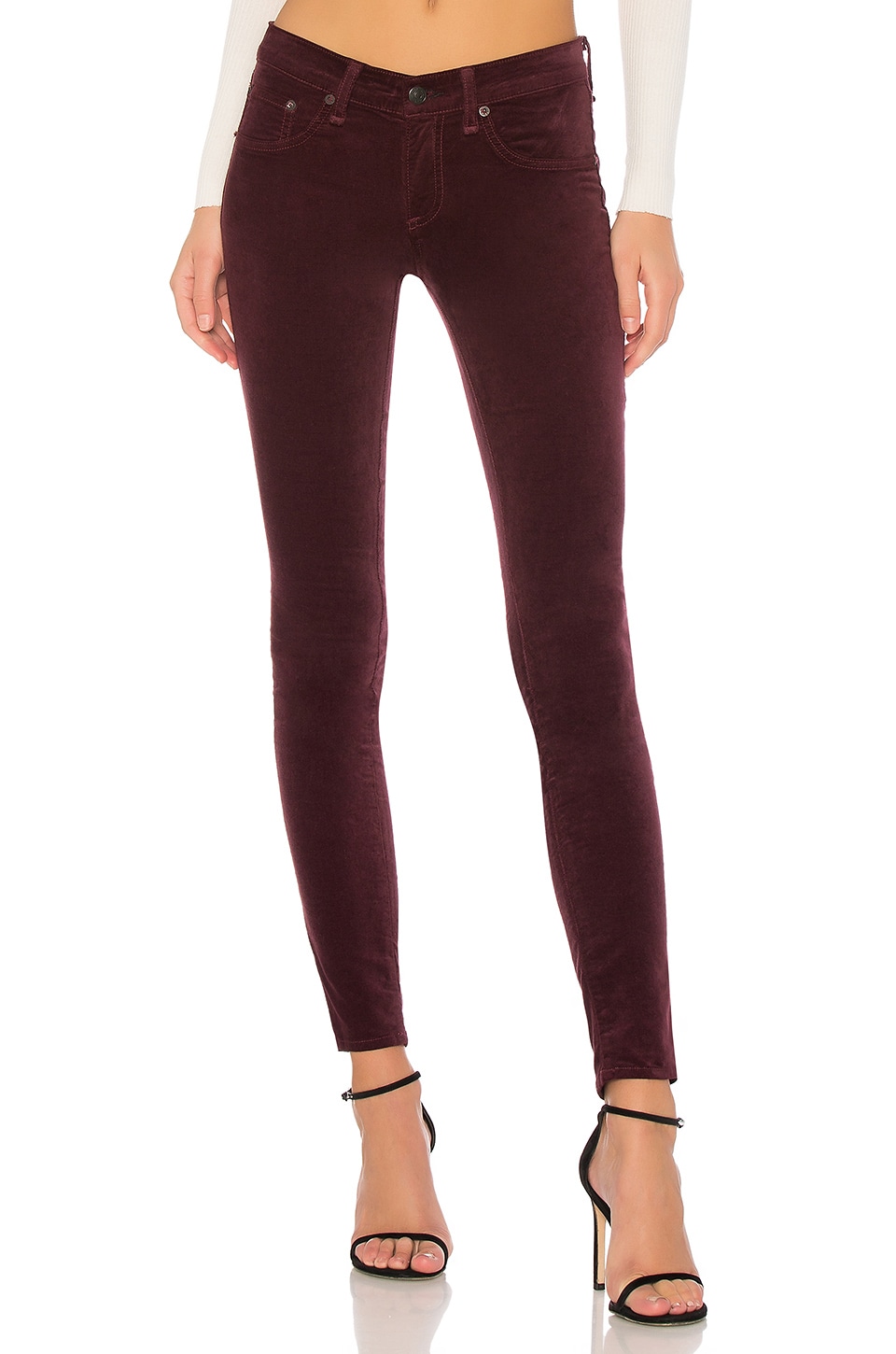 Rag & Bone High Rise Skinny in Burgundy Velvet REVOLVE