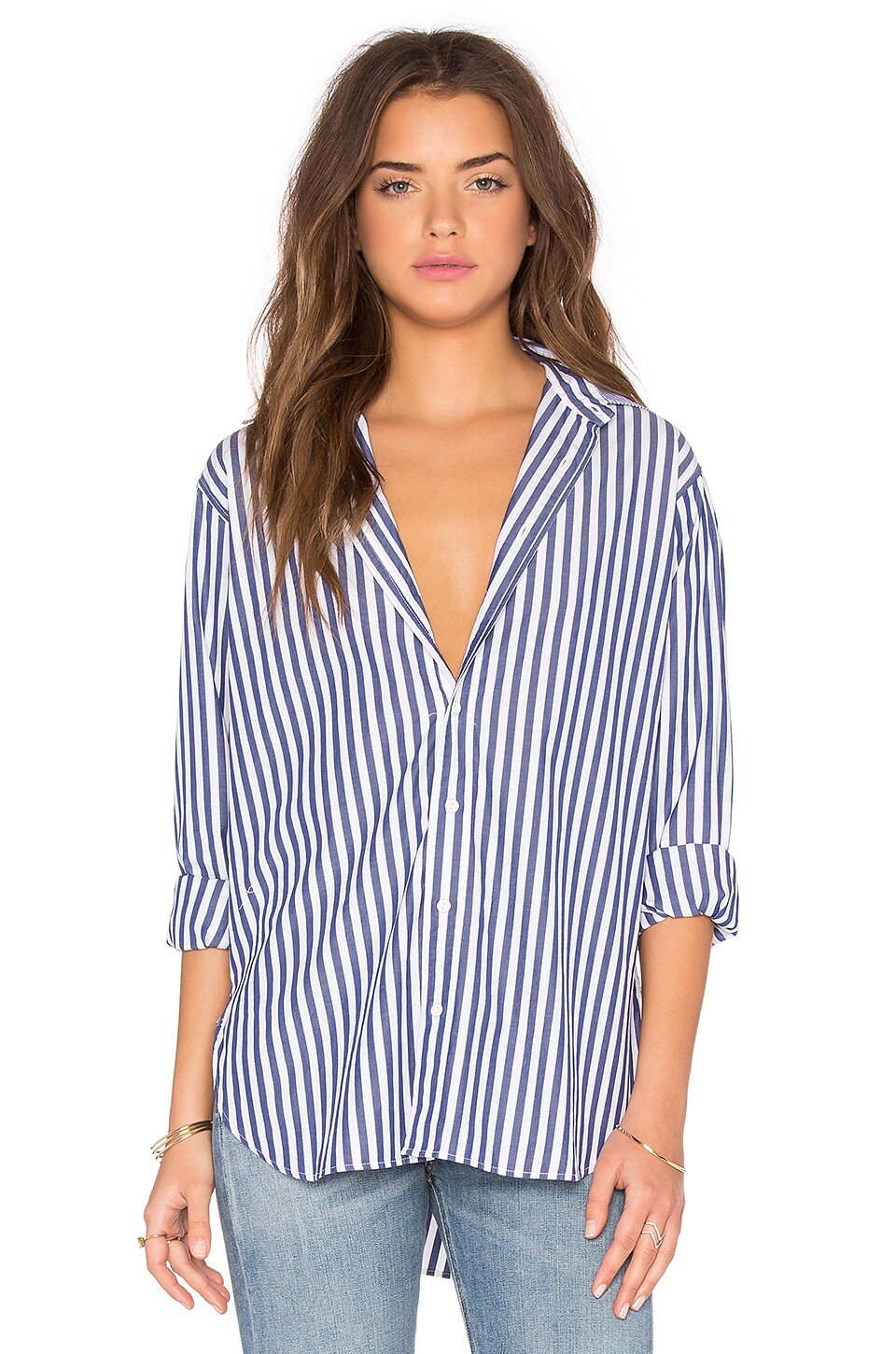 Rag & Bone Boyfriend Button Up in Navy White Stripe | REVOLVE