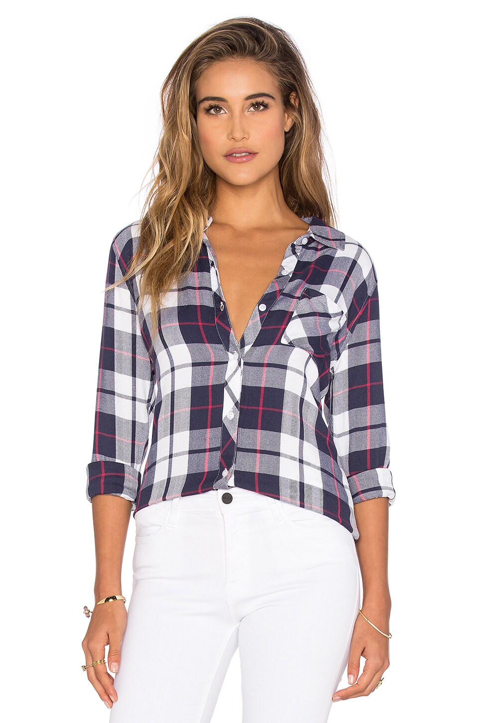 Rails Hunter Button Down in White & Navy & Cranberry | REVOLVE