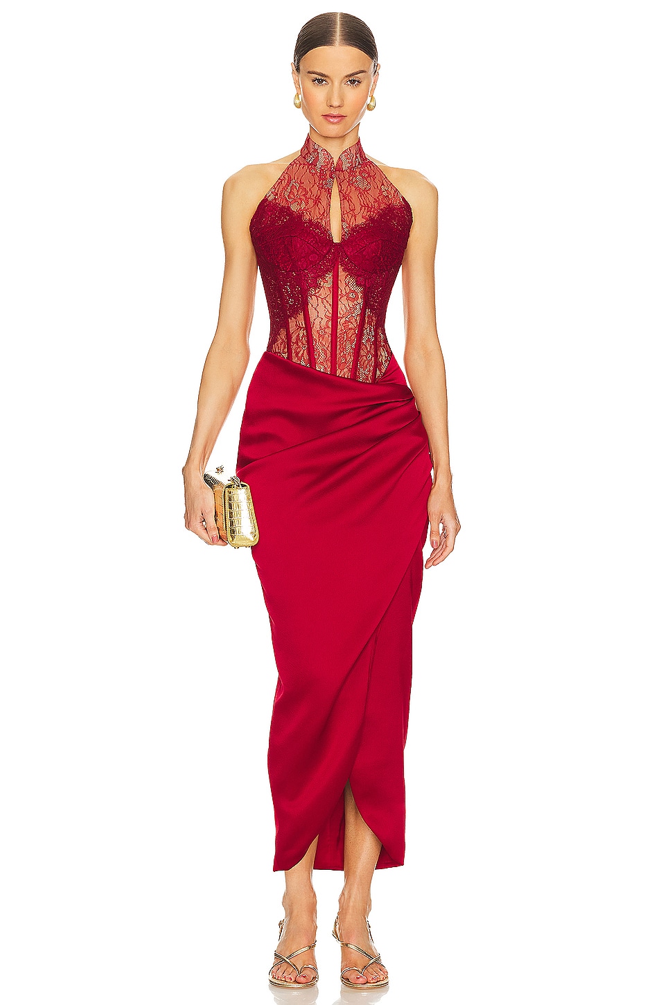 Strapless lace gown in red - Rasario