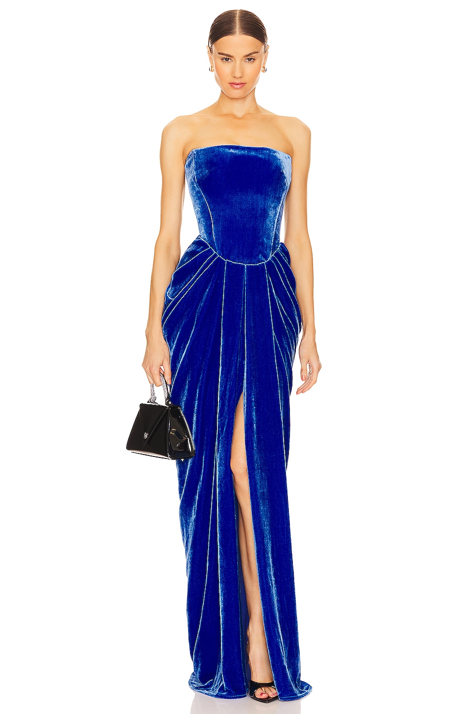 RASARIO Velvet Corset Gown in Blue | REVOLVE