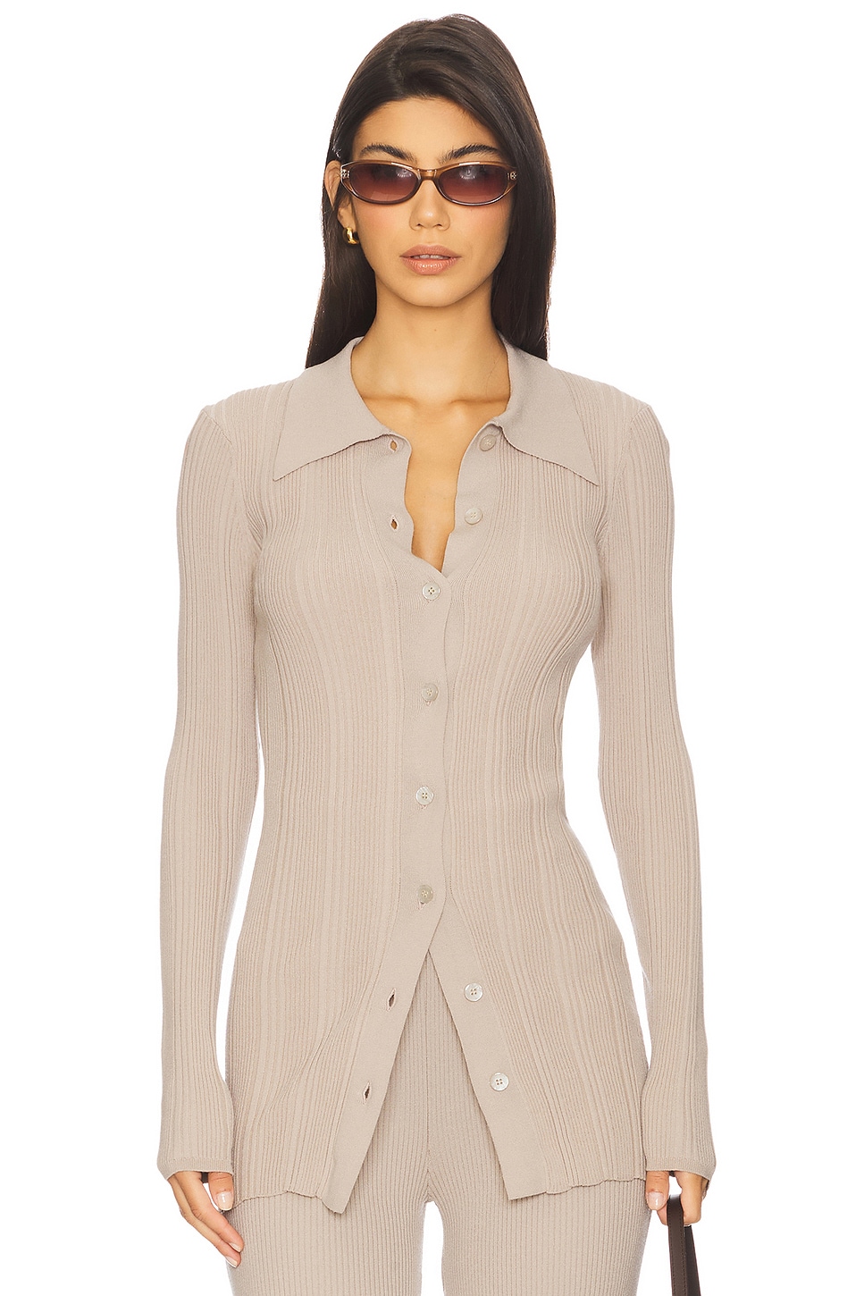 REMAIN Rib Knit Cardigan in Oatmeal REVOLVE