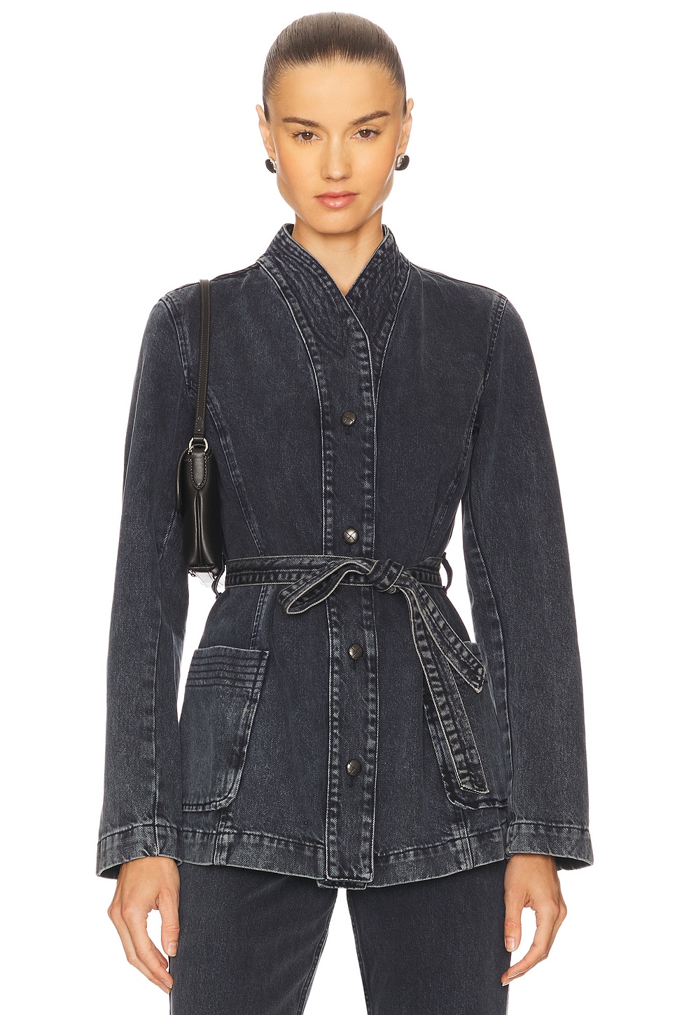 ジャケット Heavy Denim Belted Jacket REMAIN Belted Denim Jacket in Black | REVOLVE