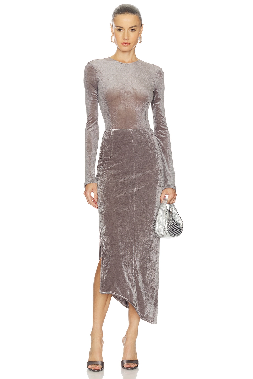 REMAIN Velvet Mesh Bodysuit in Plum Kitten | REVOLVE