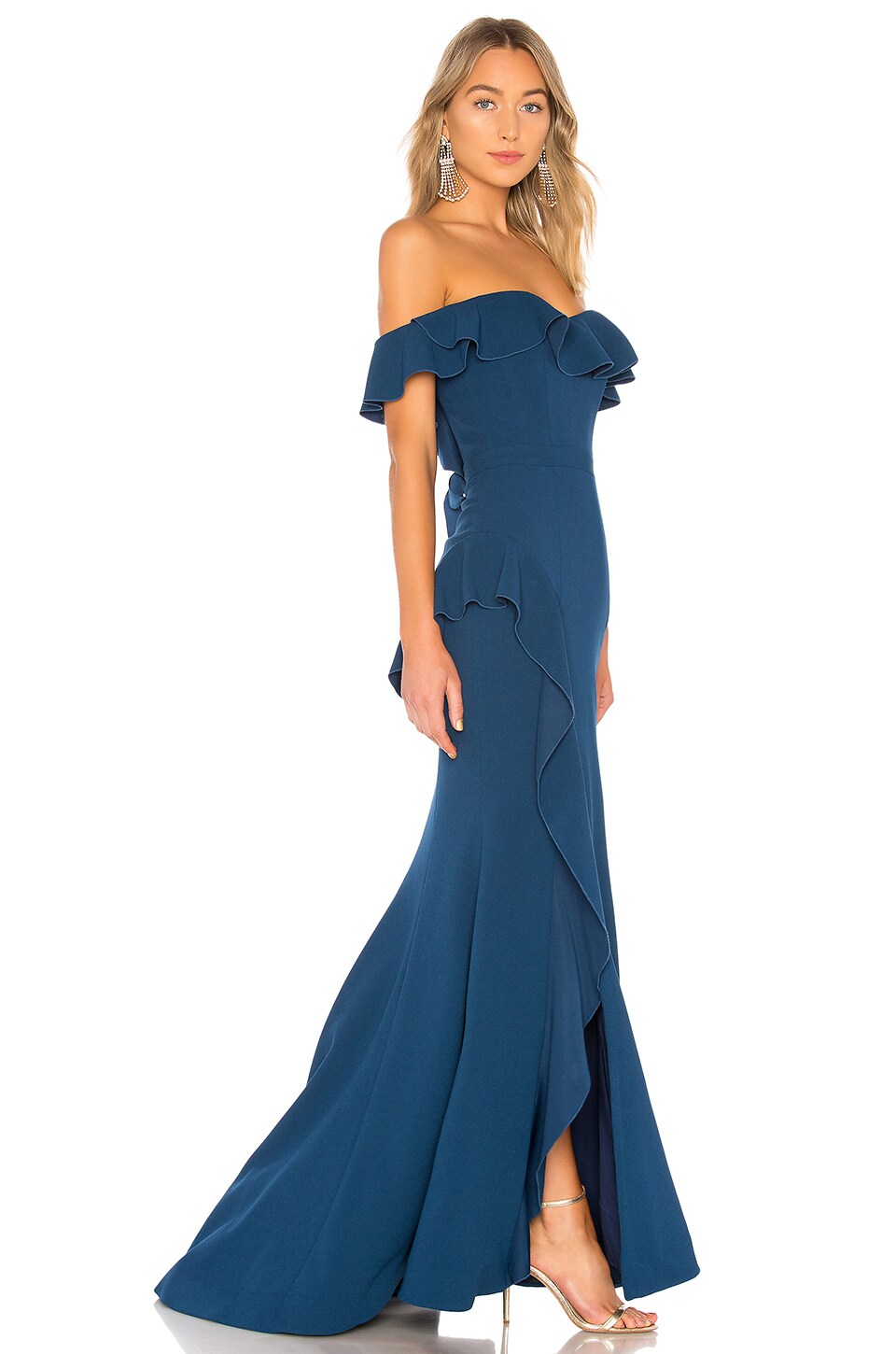 Rebecca Vallance Aegean Off Shoulder Gown in Blue