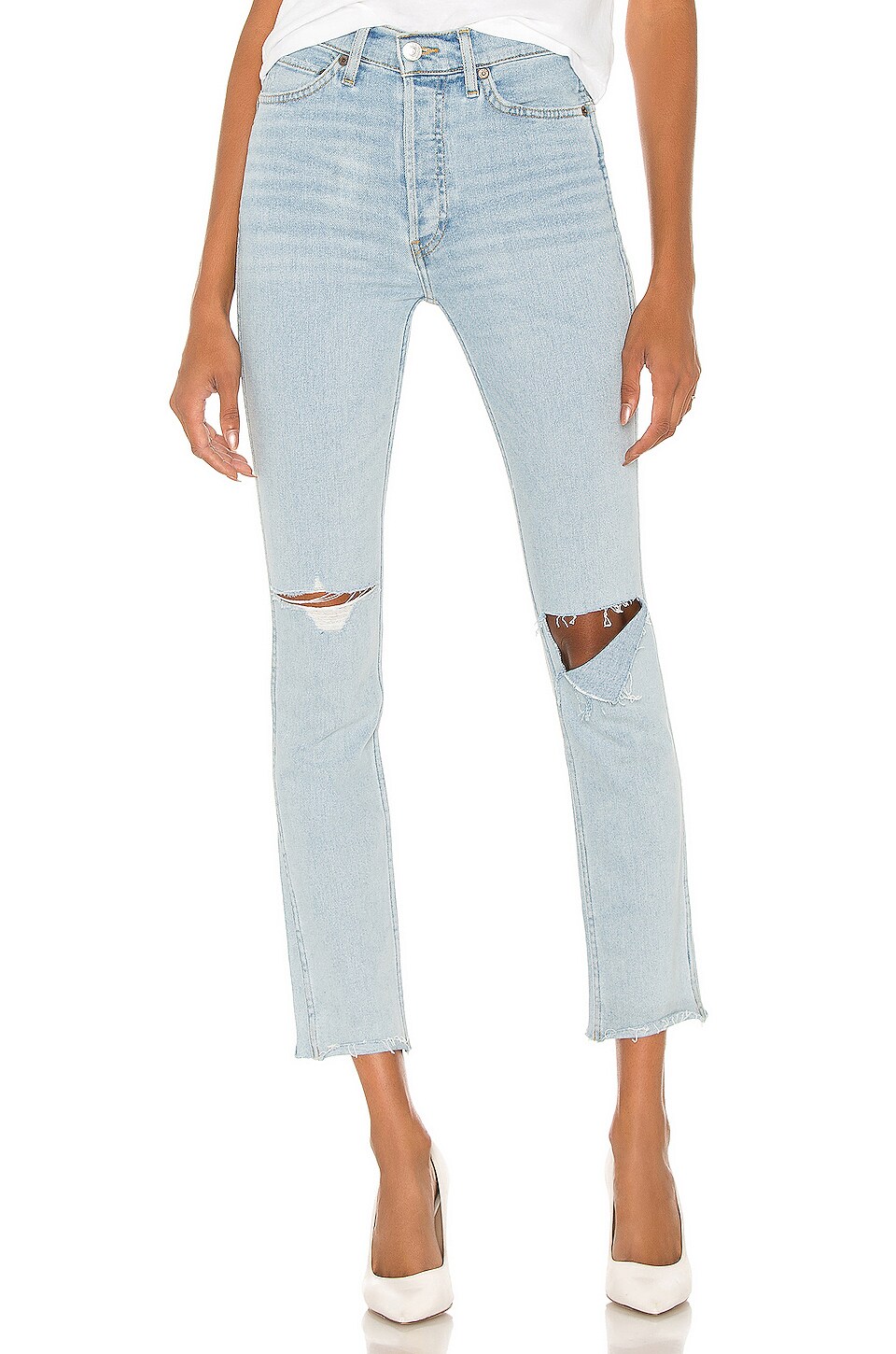 RE/DONE Originals 80s Slim Straight in Light Wave With Rips | REVOLVE