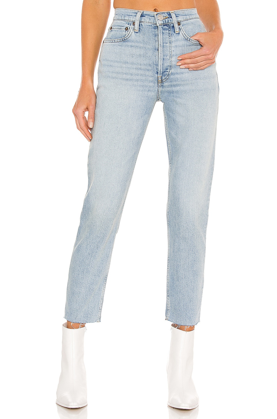 RE/DONE 90s High Rise Ankle Crop in Perfect Indigo | REVOLVE