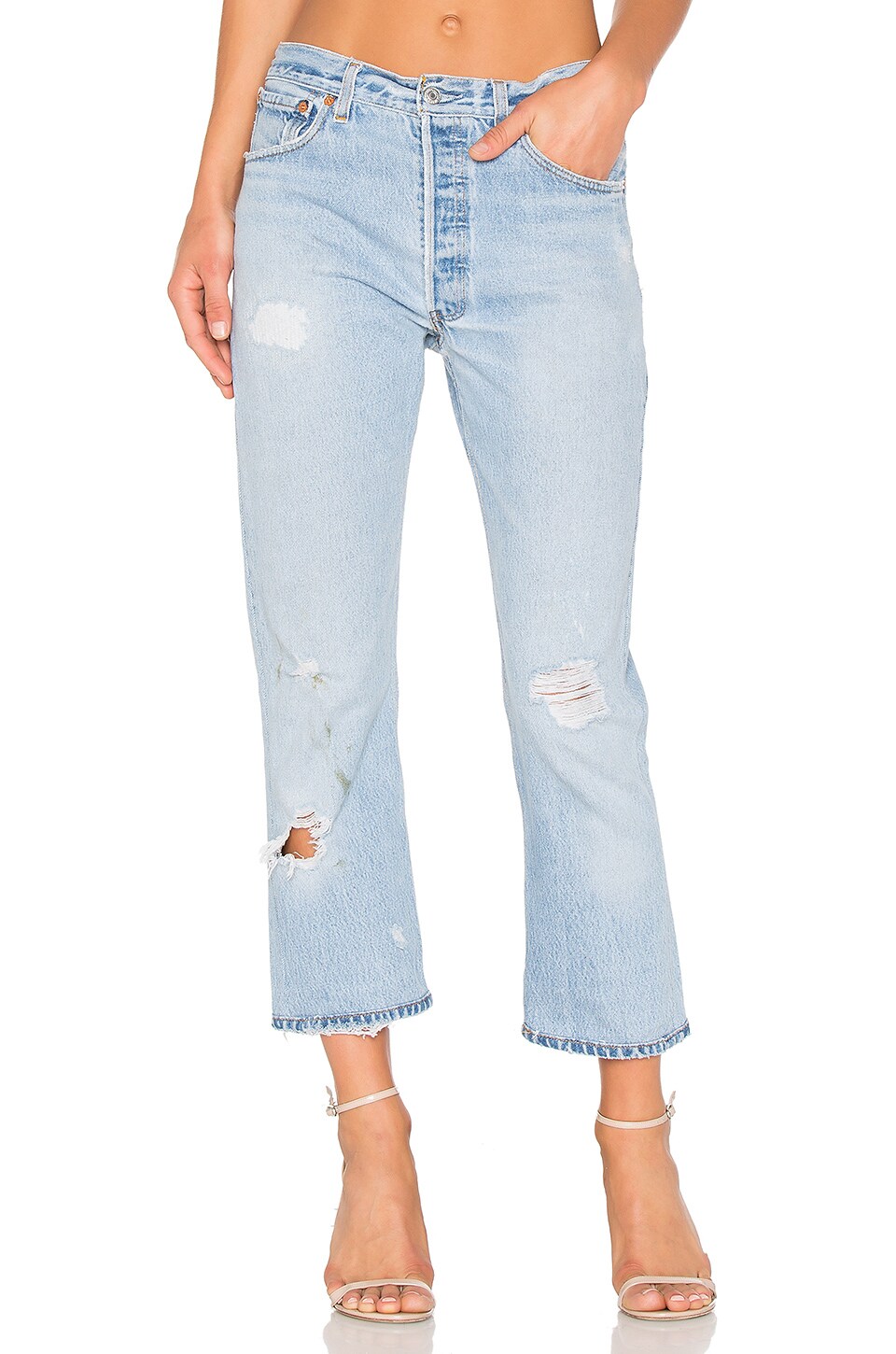 RE/DONE VAQUEROS RECTOS DE TIRO ALTO ESTILO PIRATA LEVIS en Destructed Blue  | REVOLVE