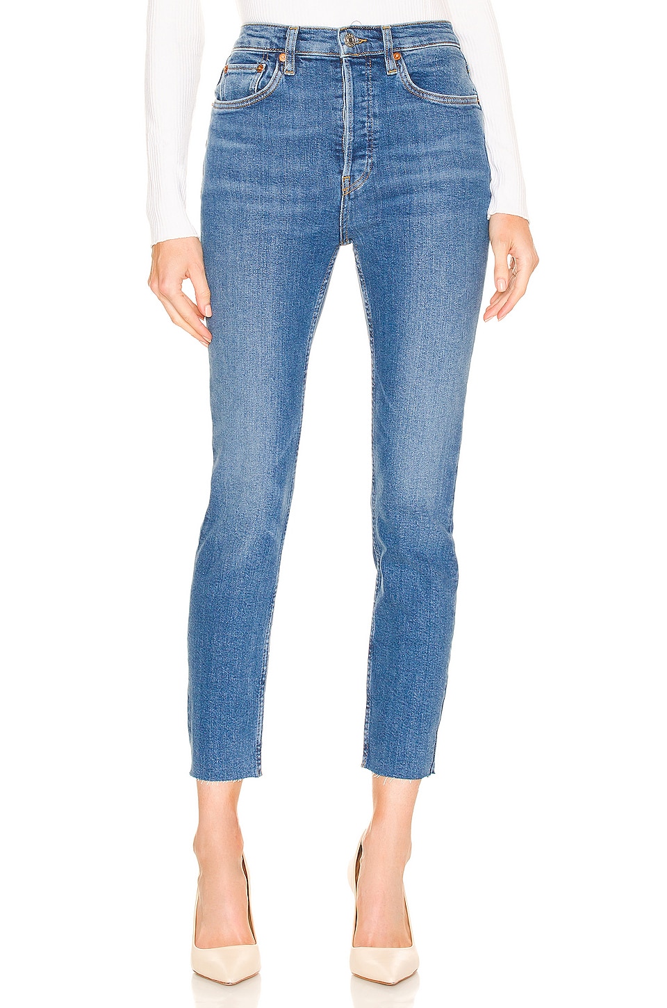 RE/DONE Originals 90s High Rise Ankle Crop in French Blue | REVOLVE