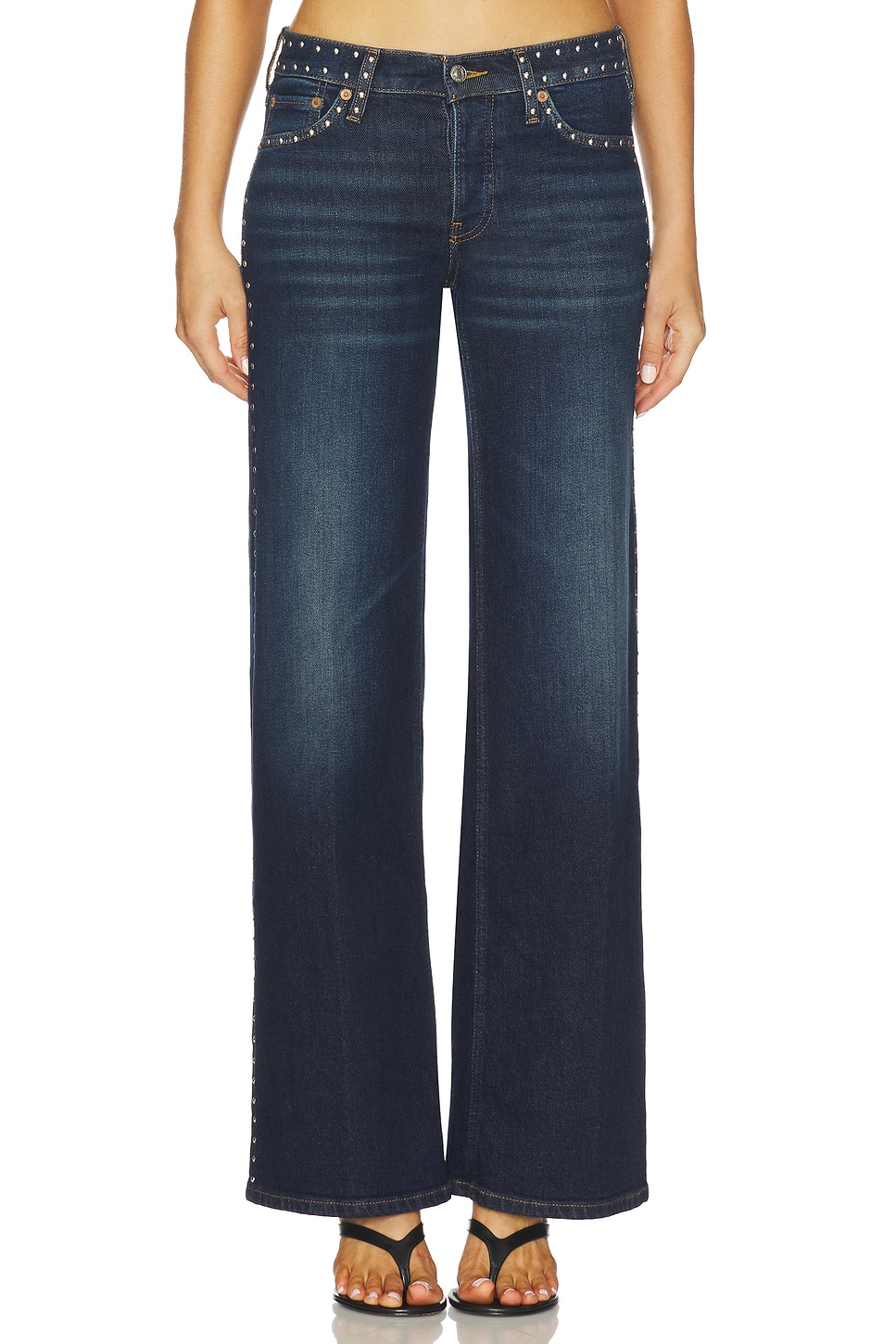 Studded Mid Rise Wide Leg Jeans