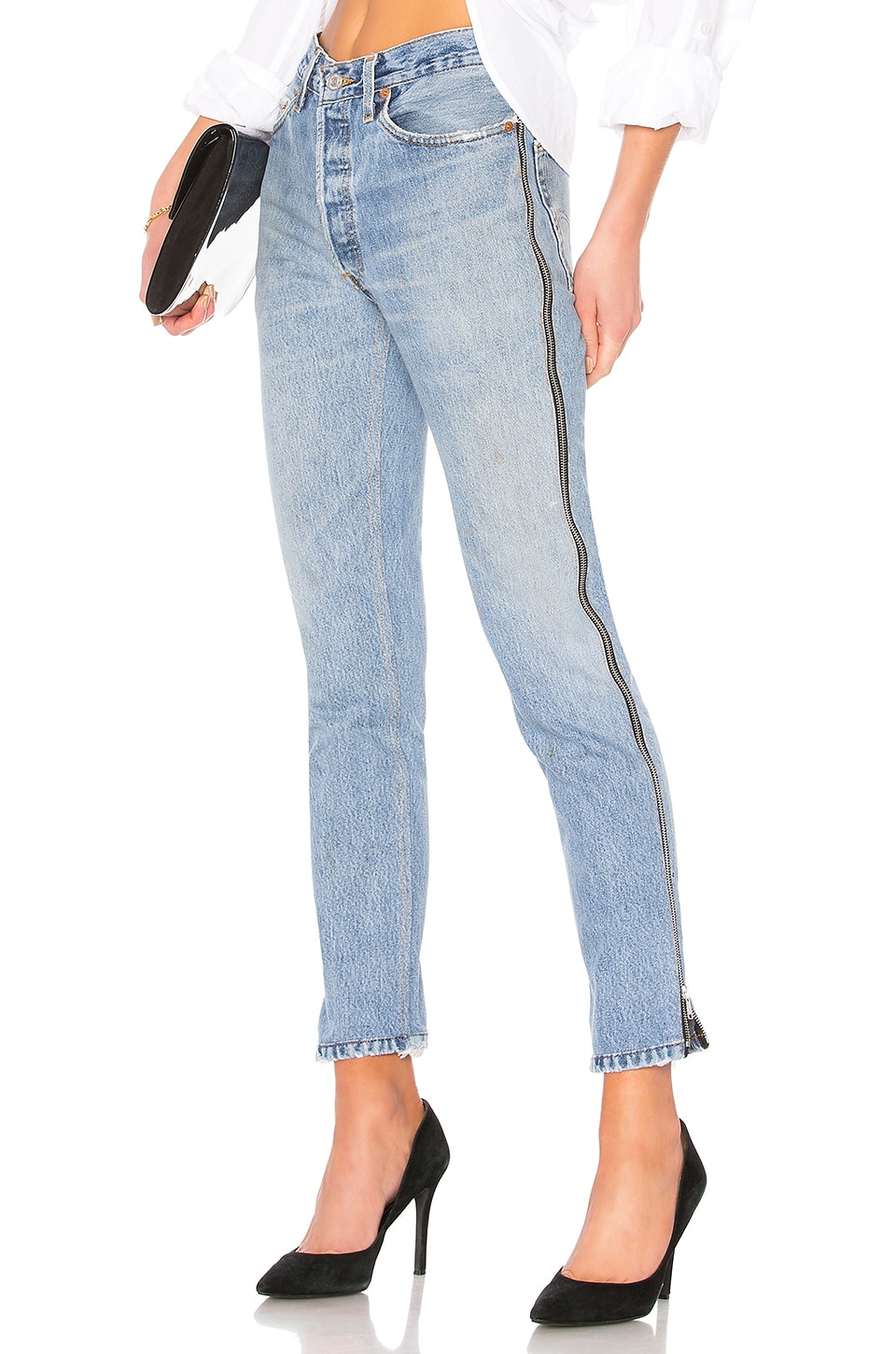 RE/DONE LEVI'S High Rise Ankle Crop Zip in Indigo | REVOLVE