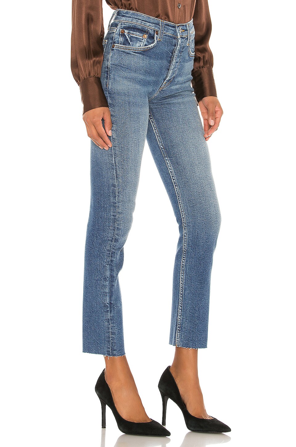 RE/DONE Originals High Rise Ankle Crop in Aged Blue