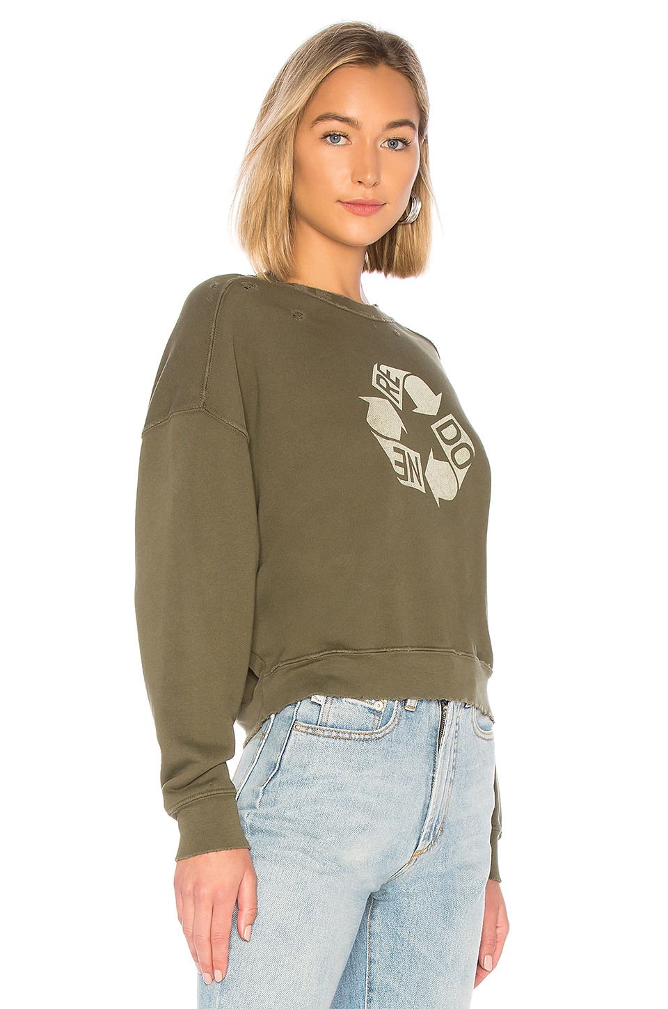 RE/DONE Recycle Crew Neck Sweatshirt in Army Green