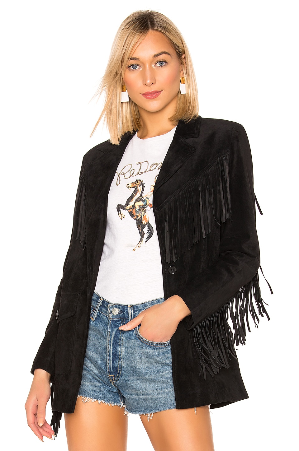 Re/done Blazers Suede Fringe Blazer