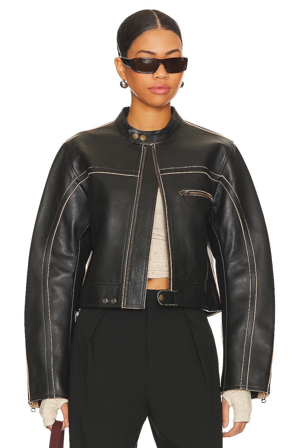 RE/DONE Racer Leather Jacket in Black Leather | REVOLVE