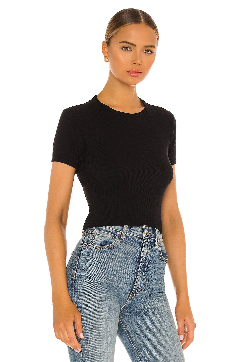 RE/DONE 90s Ribbed Cap Sleeve Tee in Black | REVOLVE