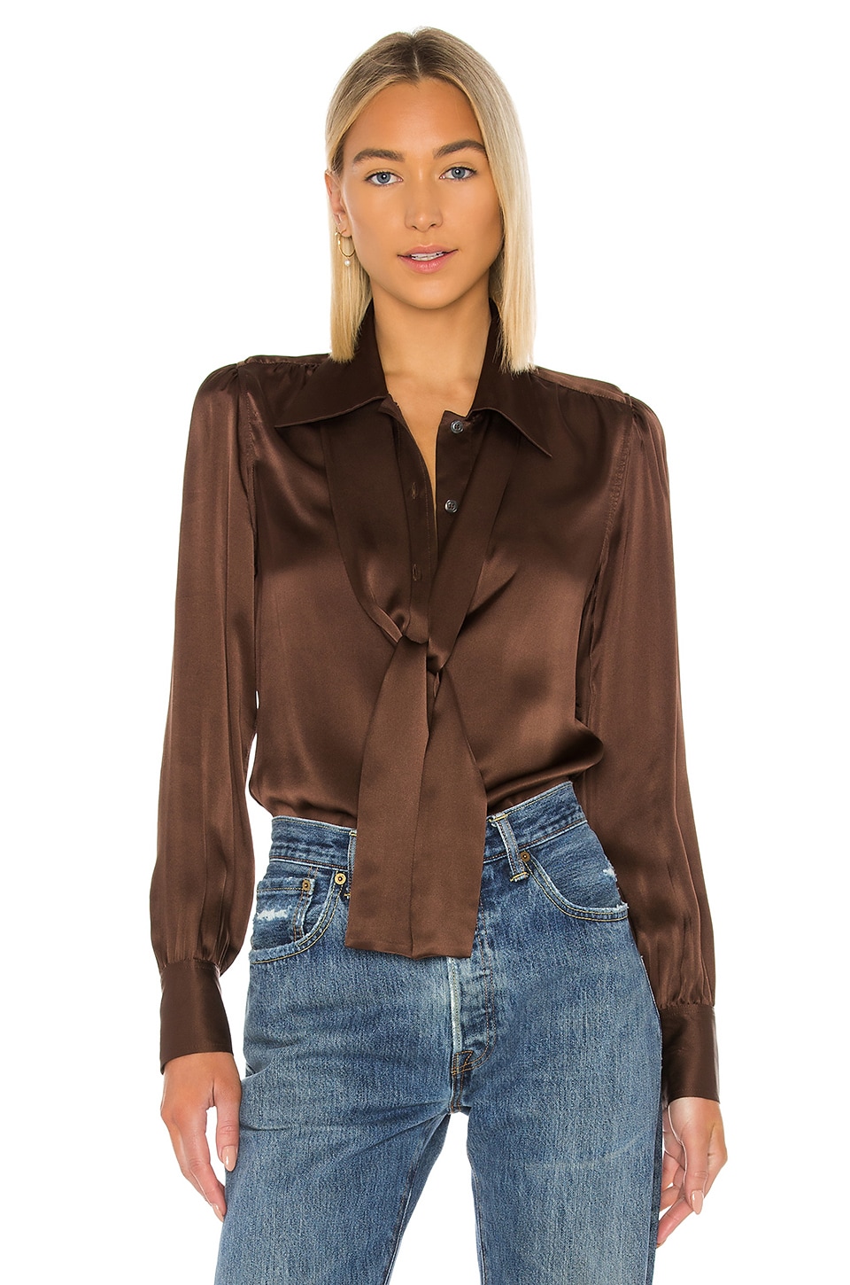 RE/DONE 70s Tie Blouse in Chocolate | REVOLVE