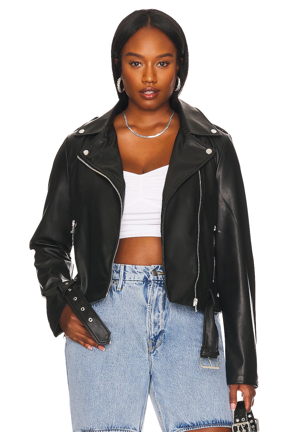 REMI x REVOLVE Alexa Faux Leather Moto Jacket in Black | REVOLVE