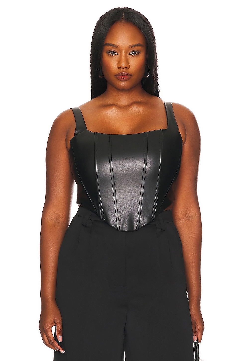 Adjustable Black Faux Leather Lace Bustier Corset Top With