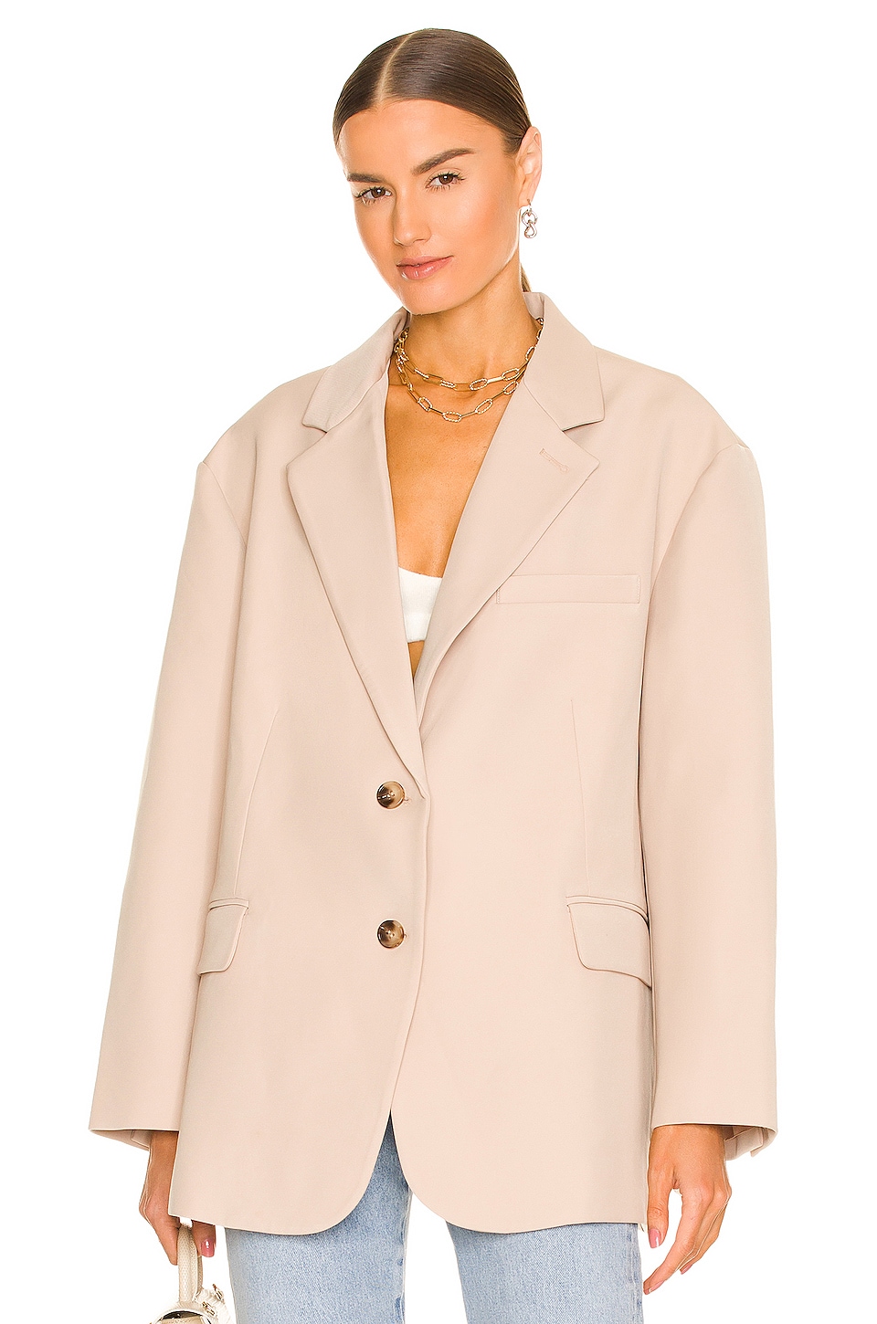 RE ONA Joey Oversized Blazer in Sand