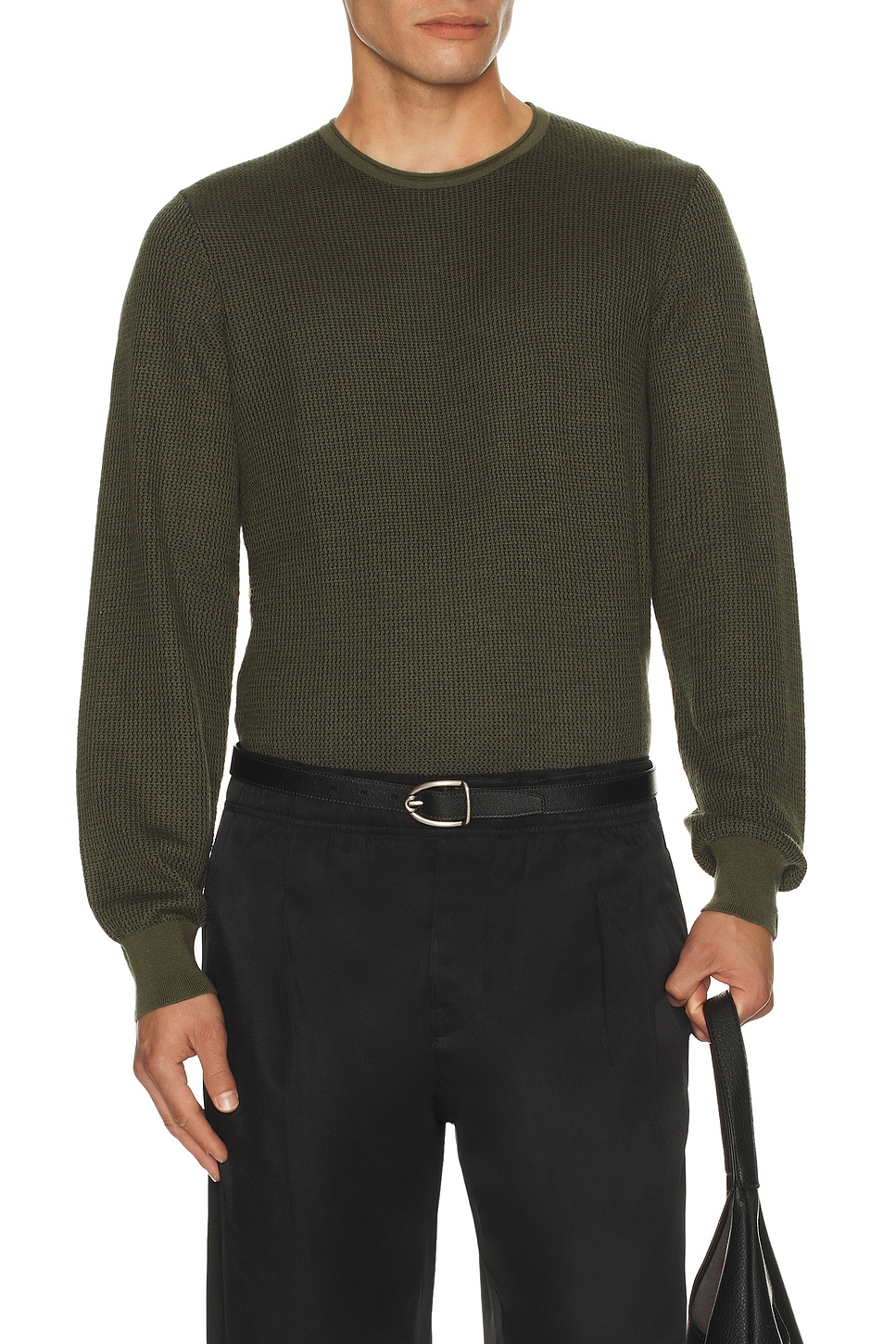 Rag & Bone Gregory Merino Long Sleeve Crew Sweater in Dark Green