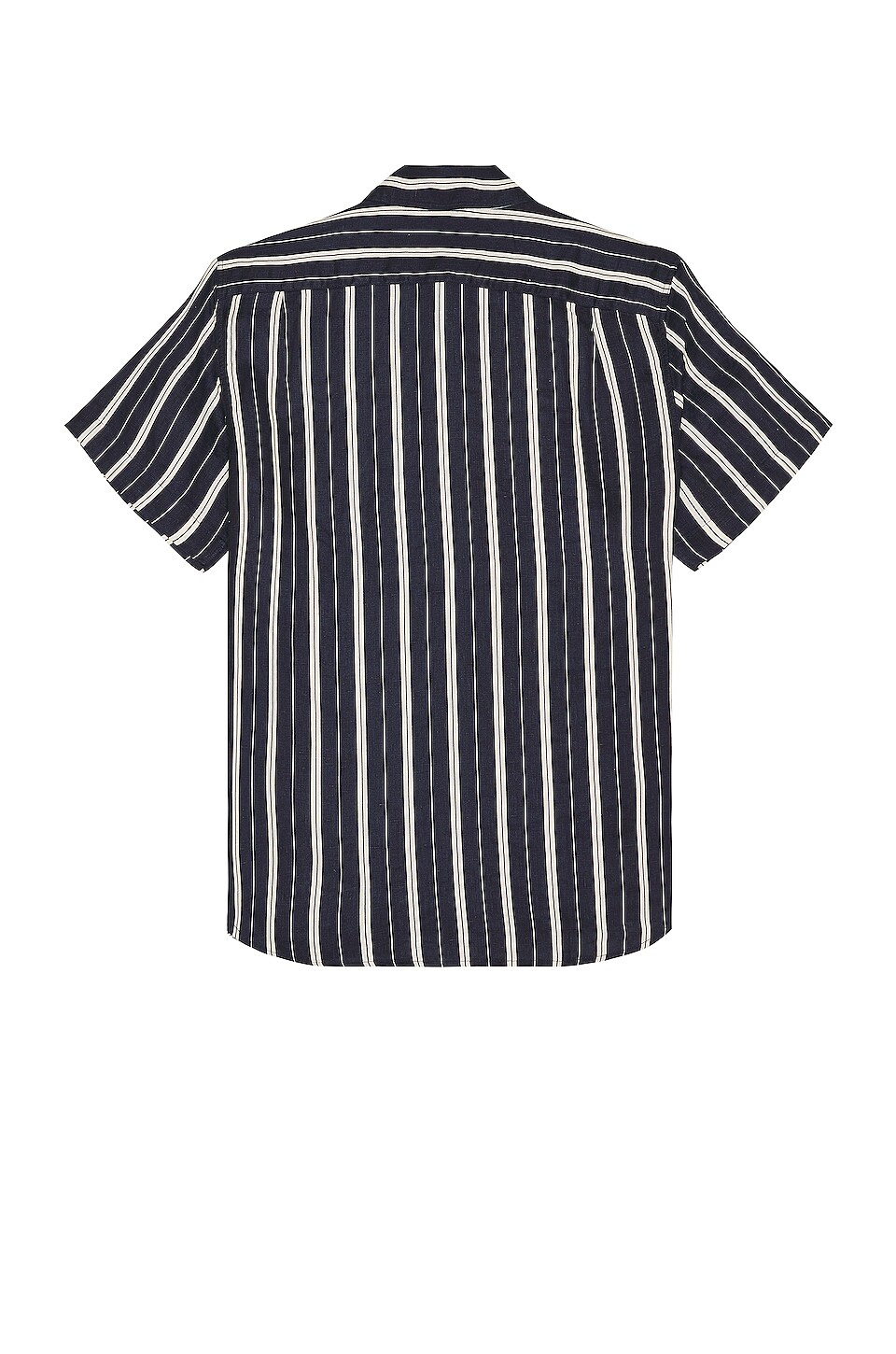 Rag & Bone Gus Short Sleeve Linen Shirt in Navy Blue Stripe