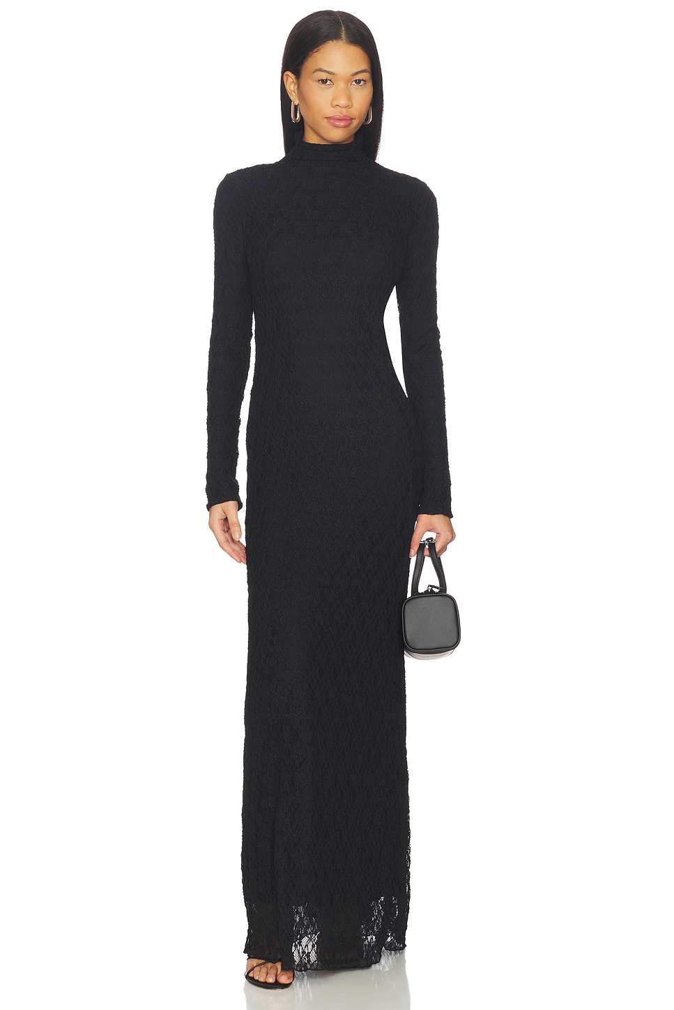 black lace turtleneck dress Black Lace Turtle Neck Ribbon See Through Applique Dress main image 1