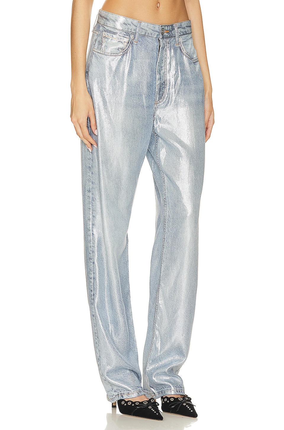 Rag & Bone Alex Liquid High Rise Straight in Luna Silver