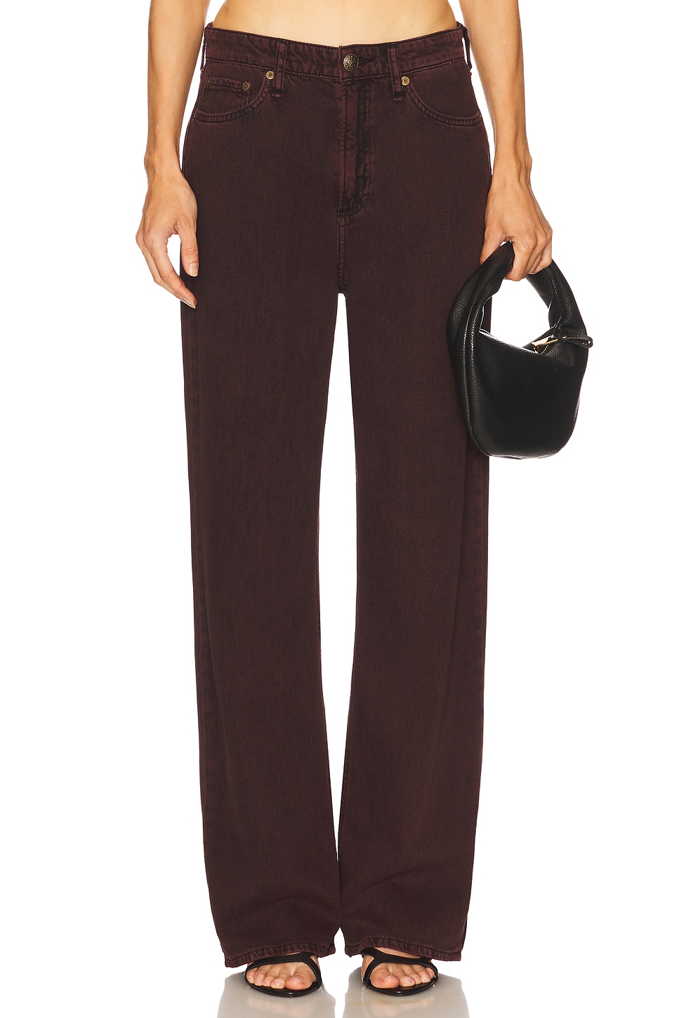デニム・ジーパン Rag & Bone Burgundy Logan Jeans Rag & Bone Featherweight Logan Wide Leg Jeans in Burnt