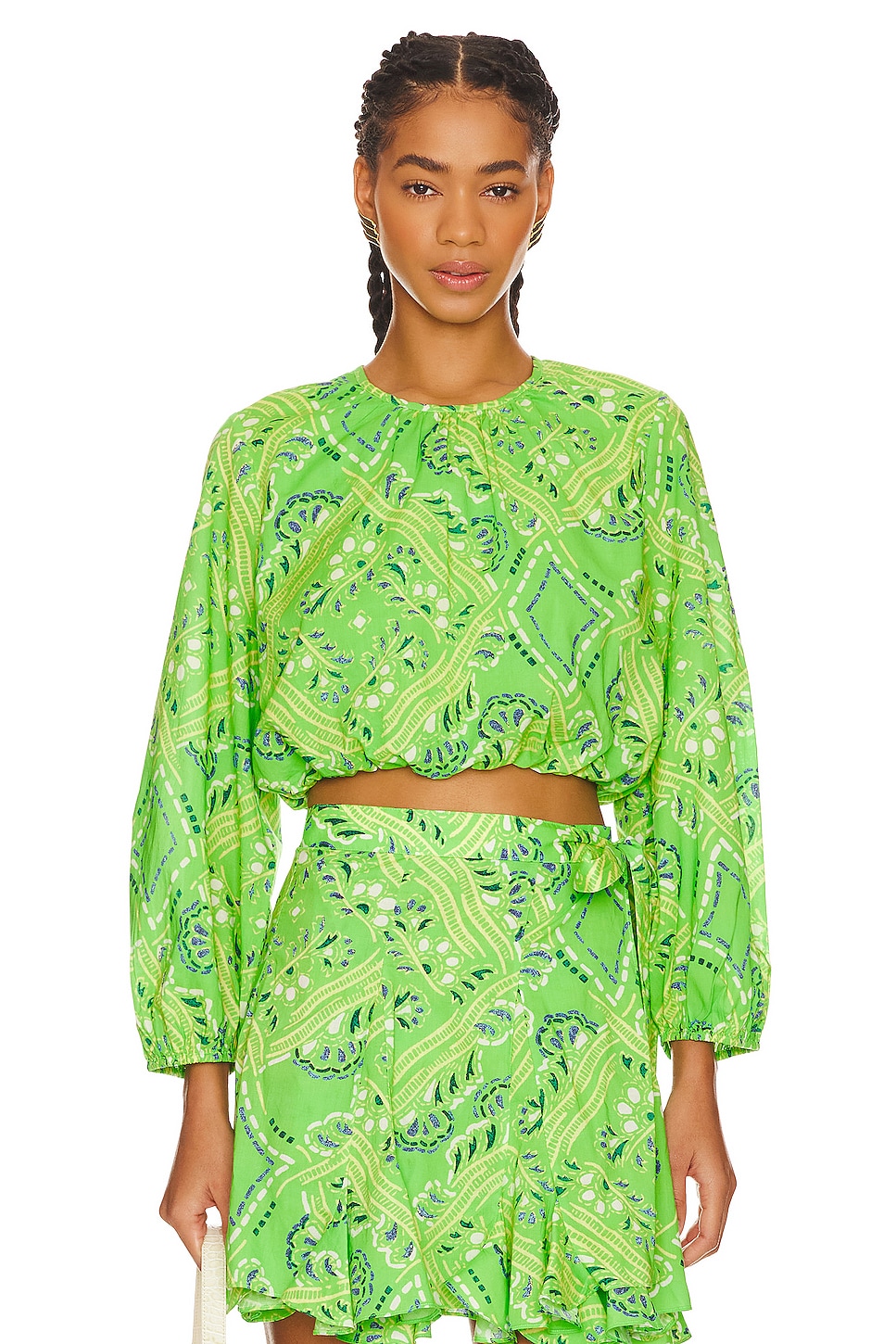 Rhode Tops Rhode Azure Top in Lime Diamond Stitch | REVOLVE