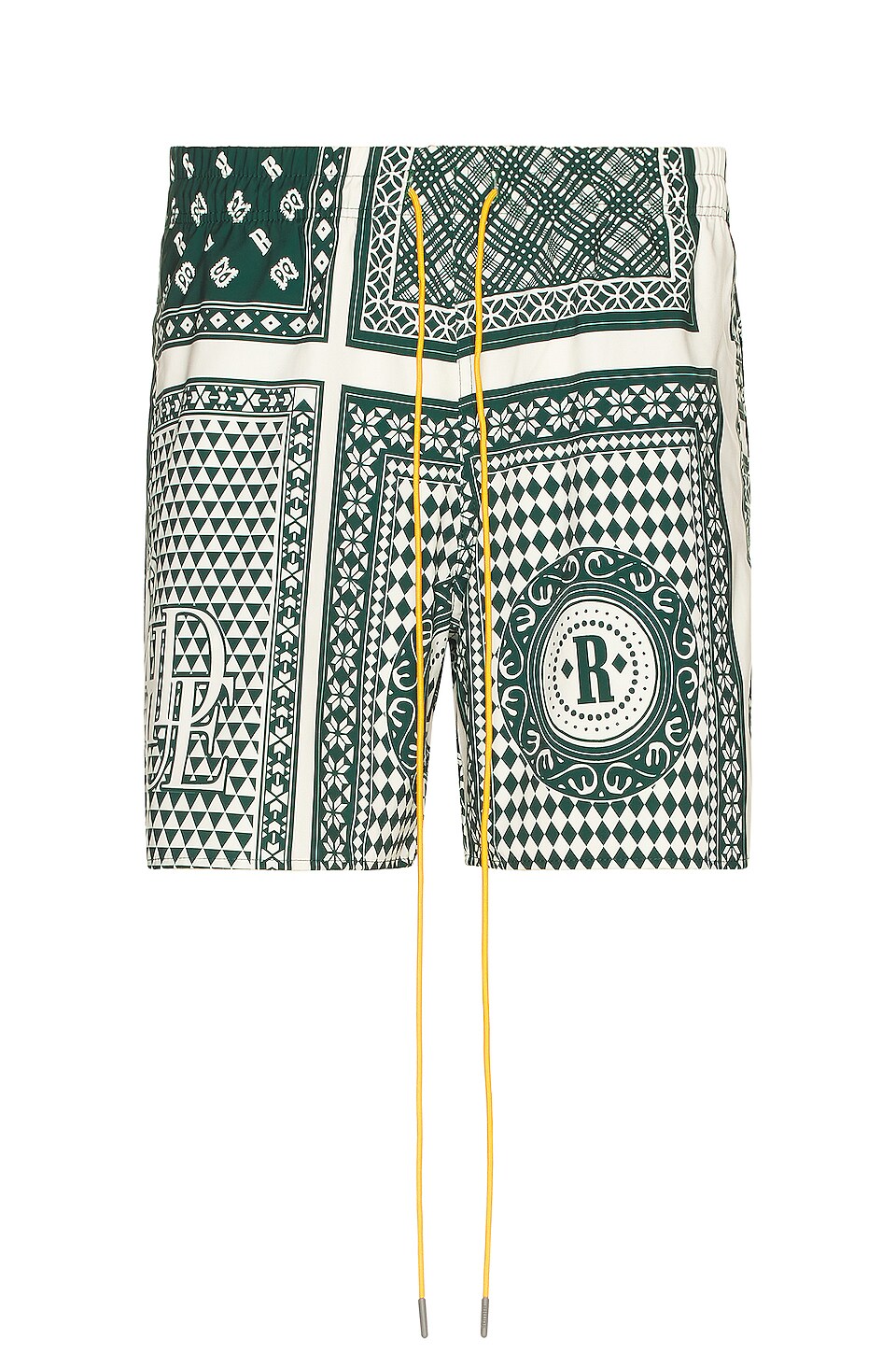Rhude Card Print Swim Trunk in Green & White