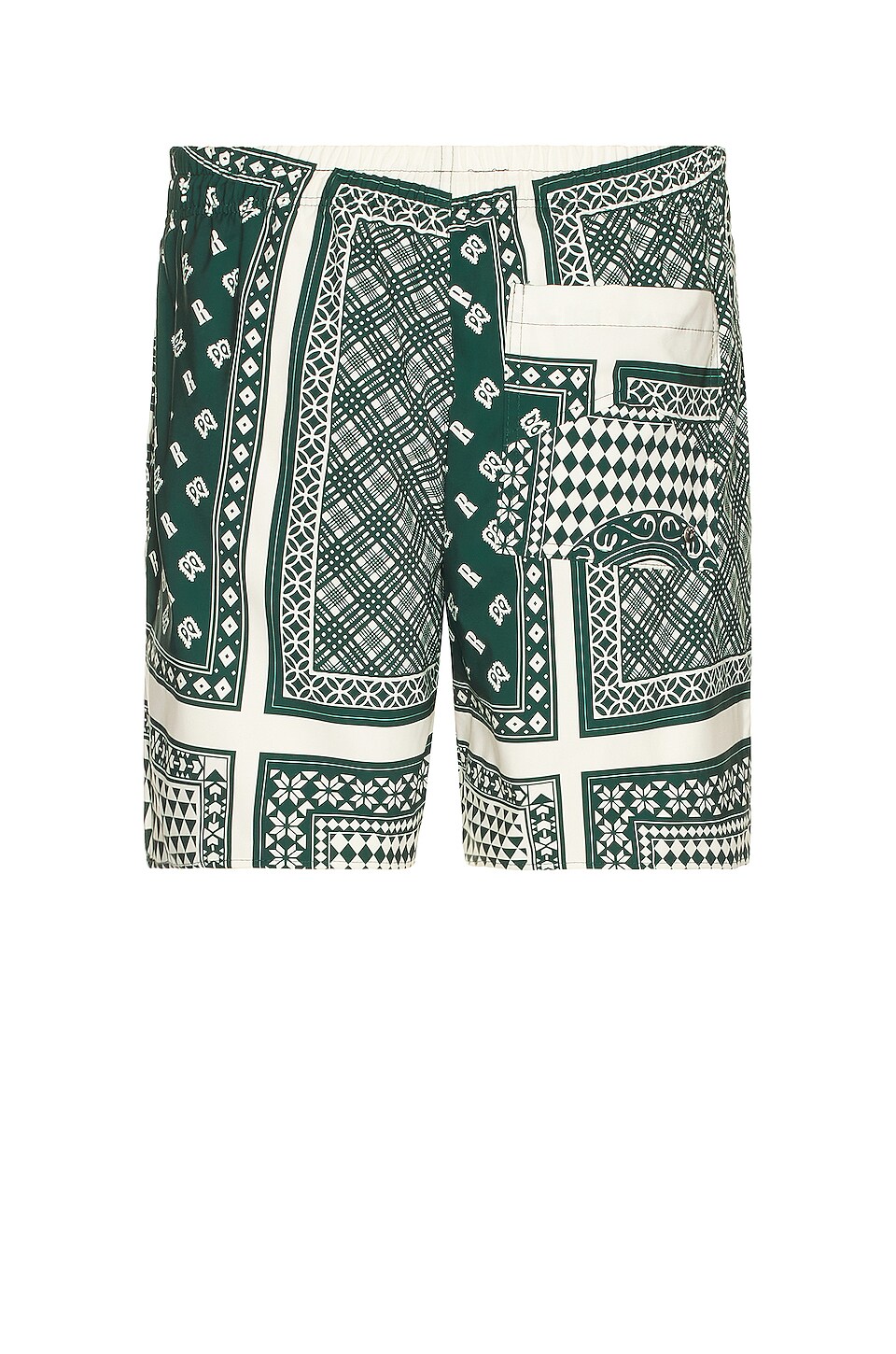 Rhude Card Print Swim Trunk in Green & White