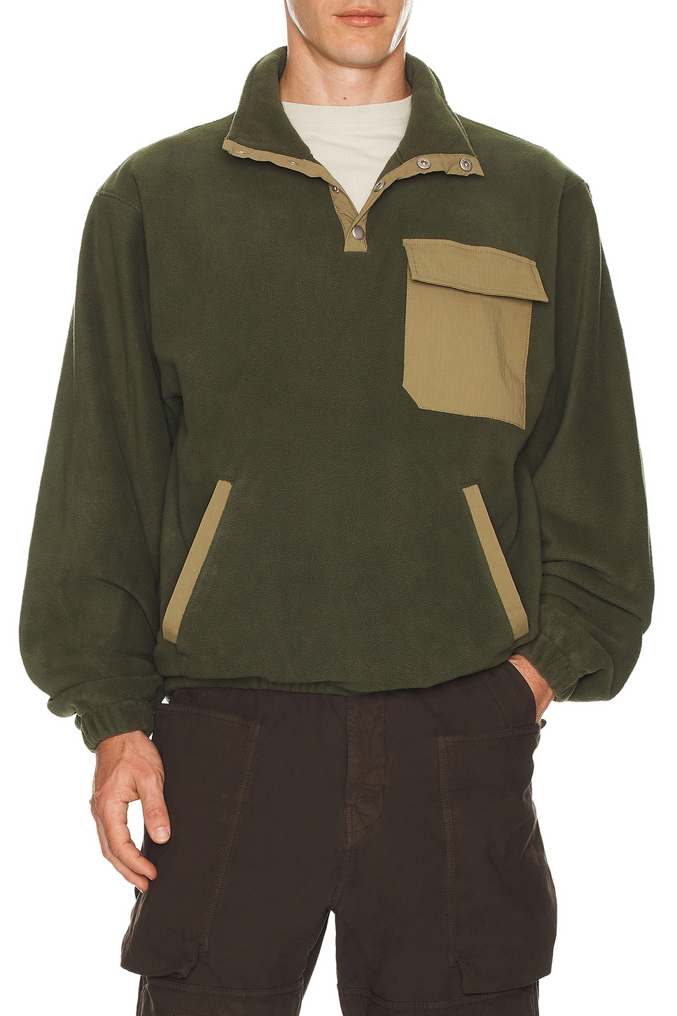 Rhythm Floresta Quarter Snap Button Fleece Sweatshirt in Dark