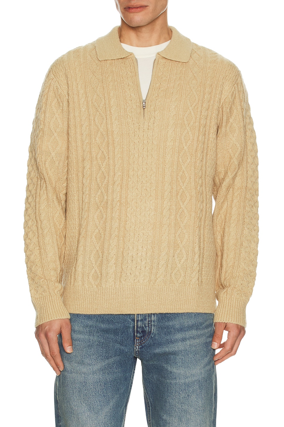 Rhythm Mohair Quarter Zip Fisherman Sweater in Incense | REVOLVE
