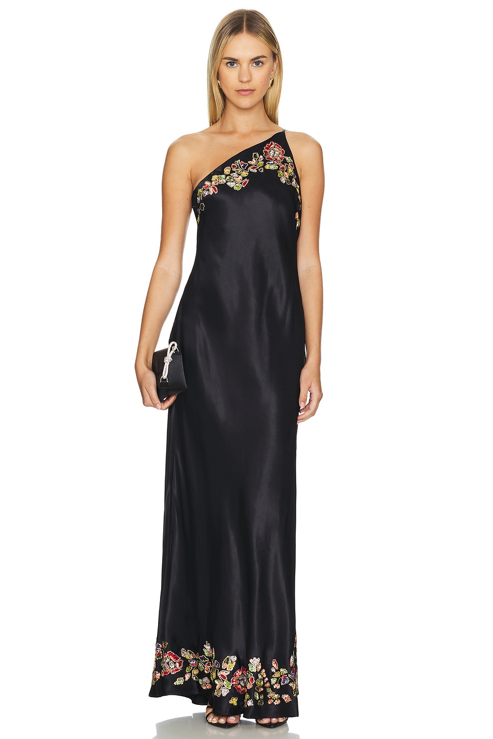RIXO Doutzen Dress in Waterblossom Embellishment Black in Water Blossom ...