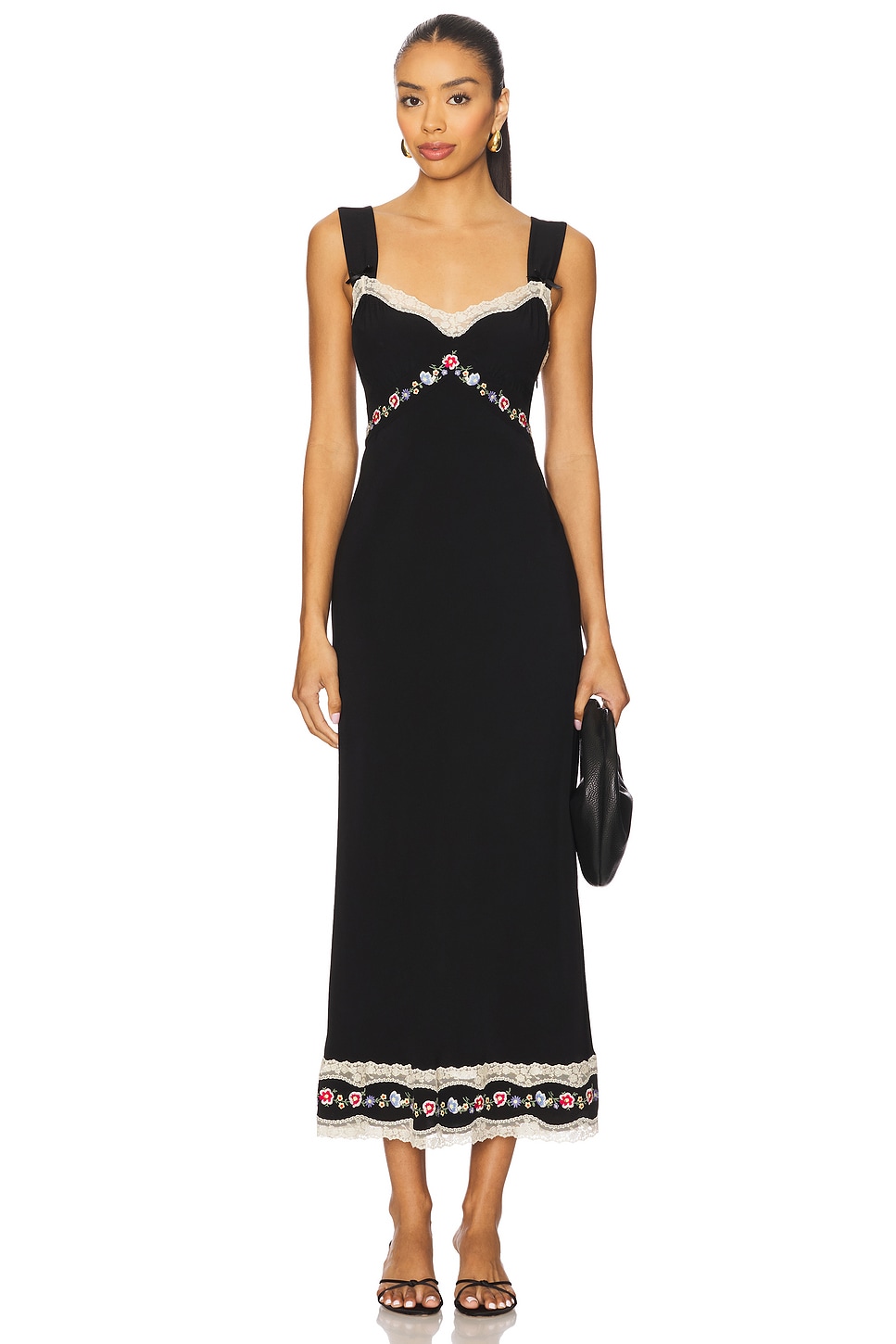 RIXO Lucie Dress in Bloom Embroidery Black | REVOLVE