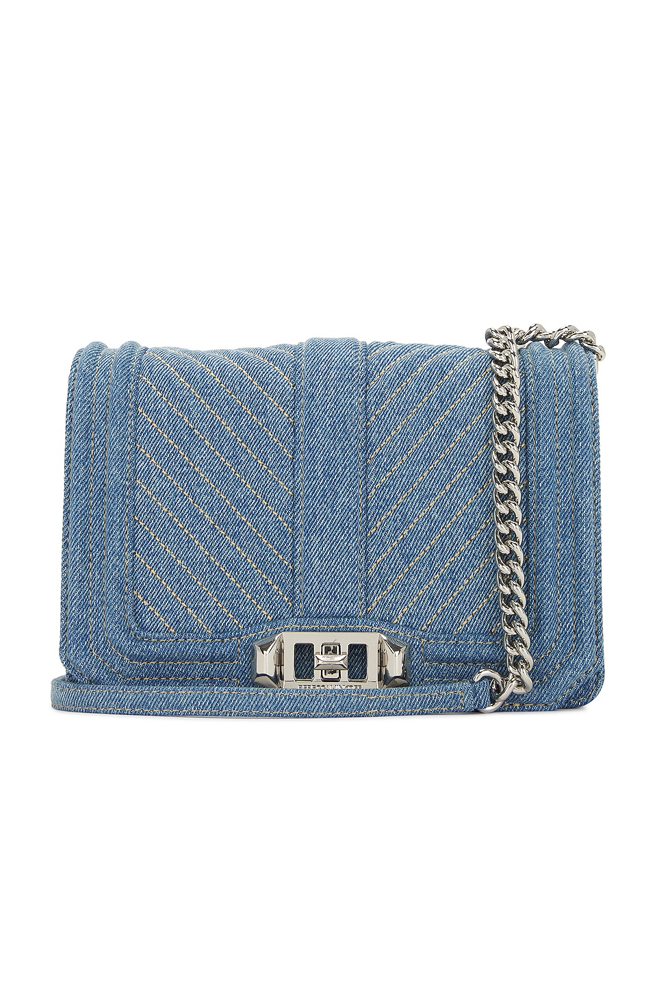 Image 1 of Chevron Quilted Small Love Crossbody in Denim