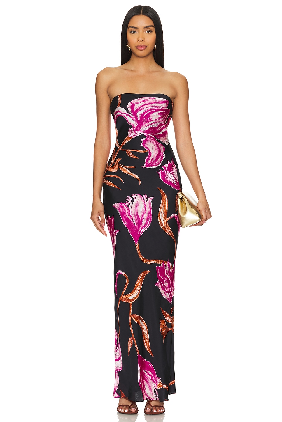 ROCOCO SAND Maxi Strapless Dress in Black & Pink | REVOLVE