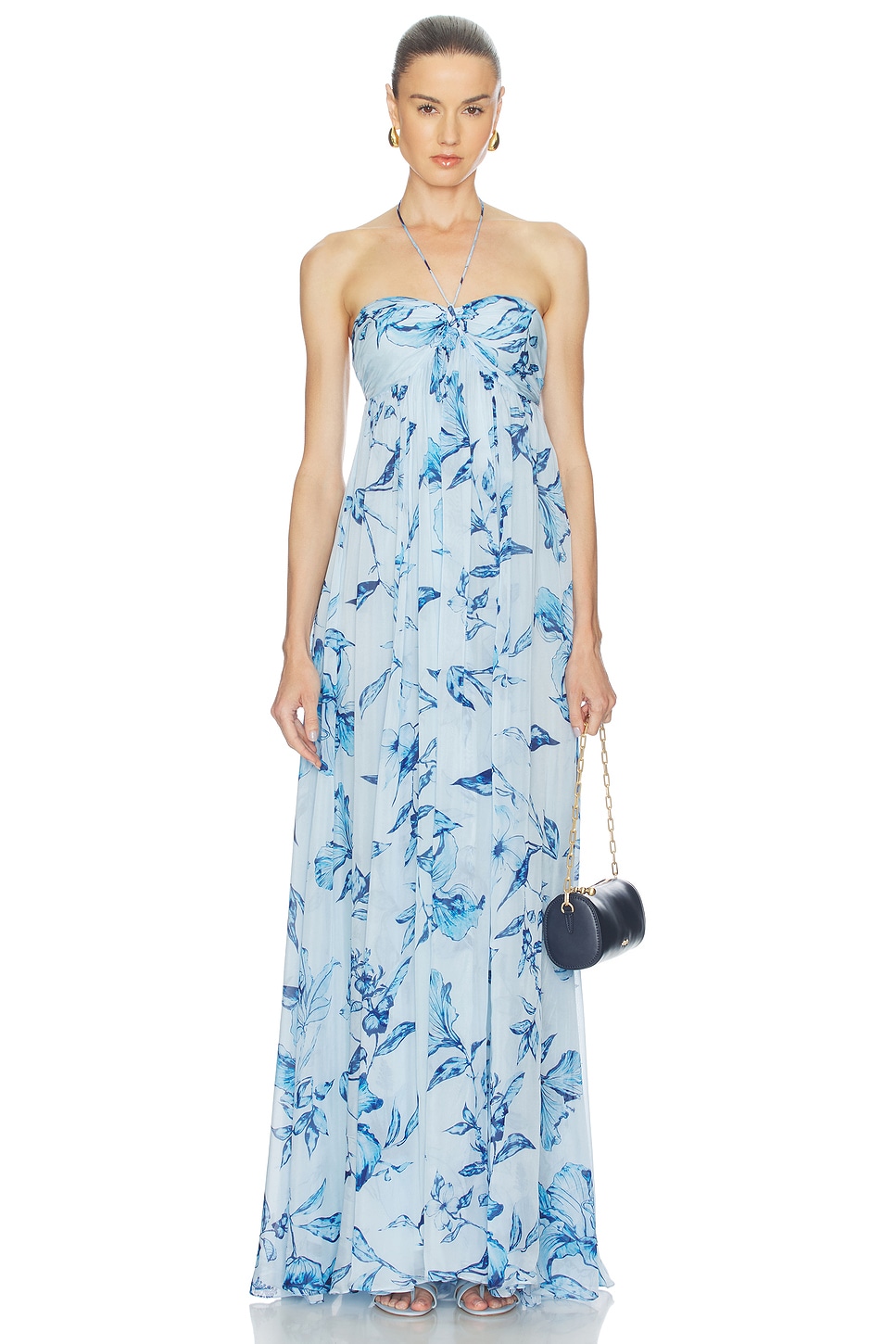 ROCOCO SAND Strapless Flared Dress | Blue/Floral | Size M