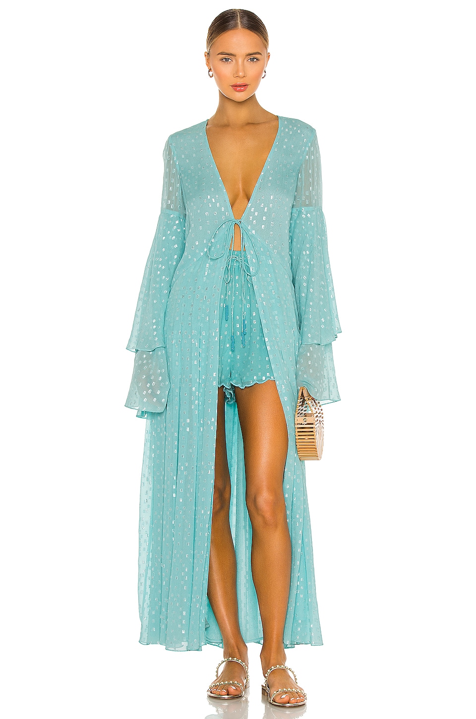 ROCOCO SAND Lurex Kimono in Aqua