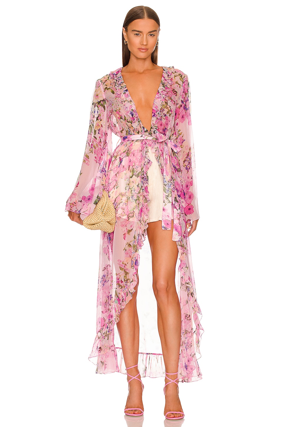 ROCOCO SAND Cape With Tie Up Belt in Pink | REVOLVE