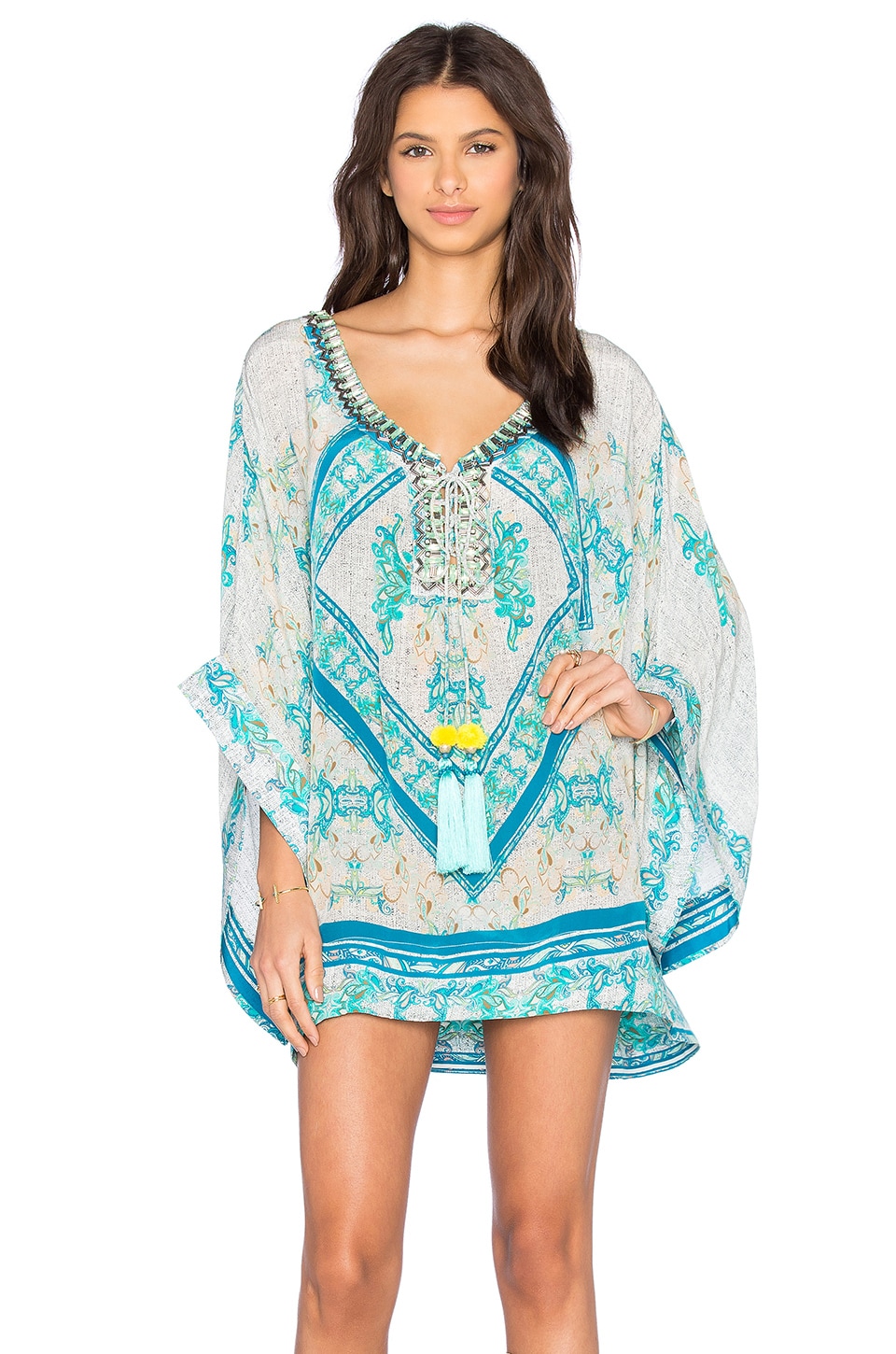 ROCOCO SAND Striped Paisley Embroidered Crepe Short Kaftan in Paisley ...