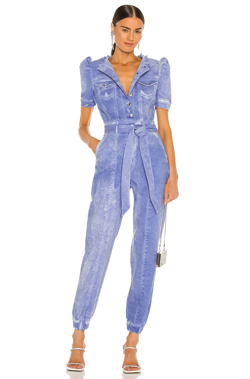 lia puff sleeve denim jumpsuit