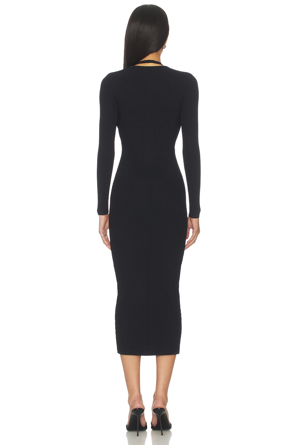 black metallic knit dress Aspiga Ladies Sustainable Metallic Knit Short Dress Black Gold