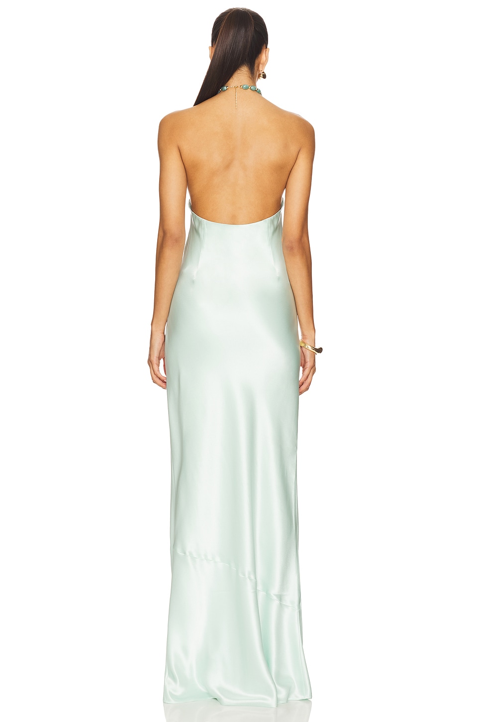 slim fit dress slacks Wedtrend Women Eucalyptus Satin Bridesmaid Dress A Line Strapless Ruched Wedding Party Dress with Slit, Eucalyptus / US20W main image 0
