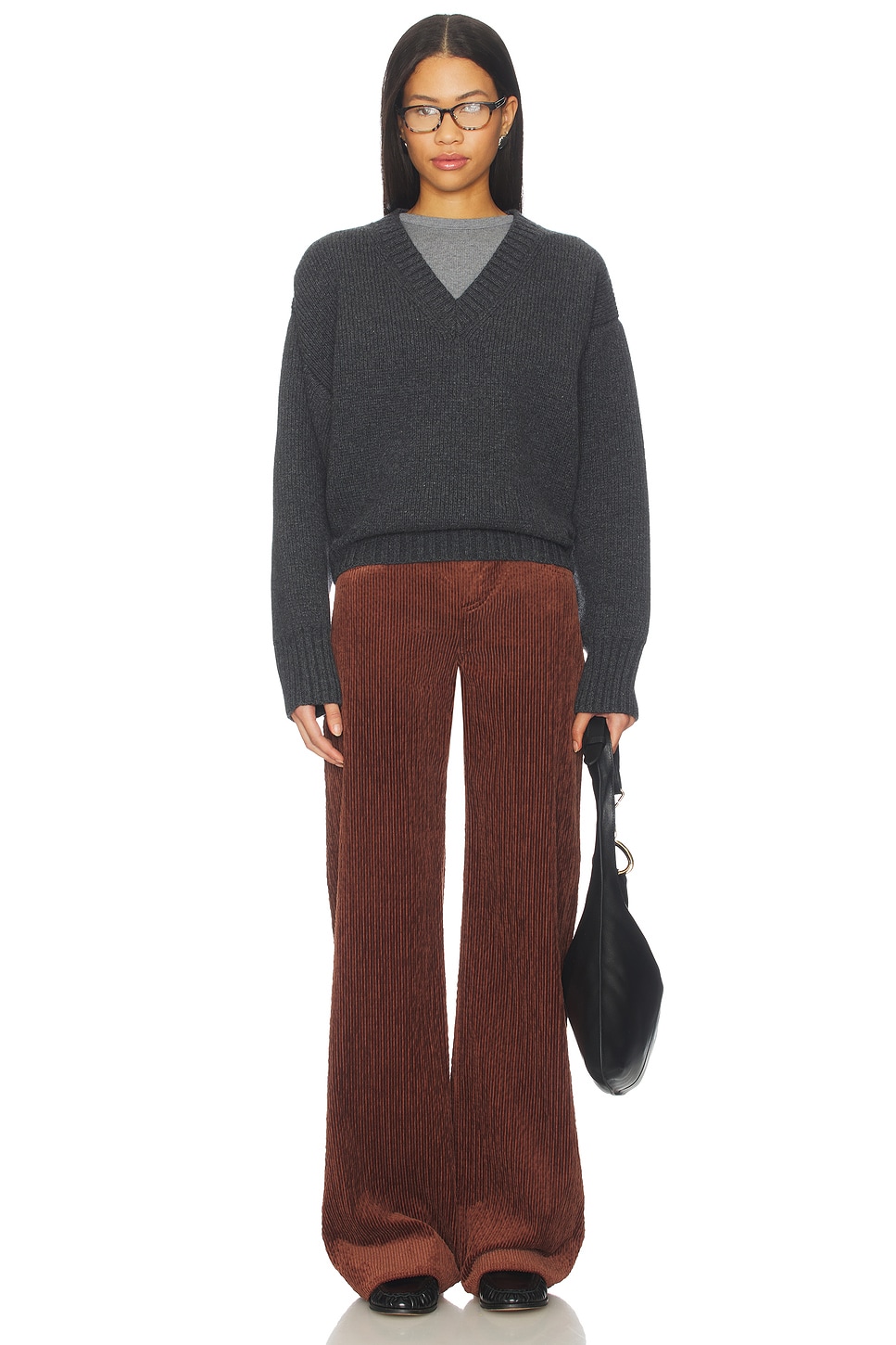 Rohe Sculptural Compact V-Neck Pullover in Mid Grey Melange | REVOLVE