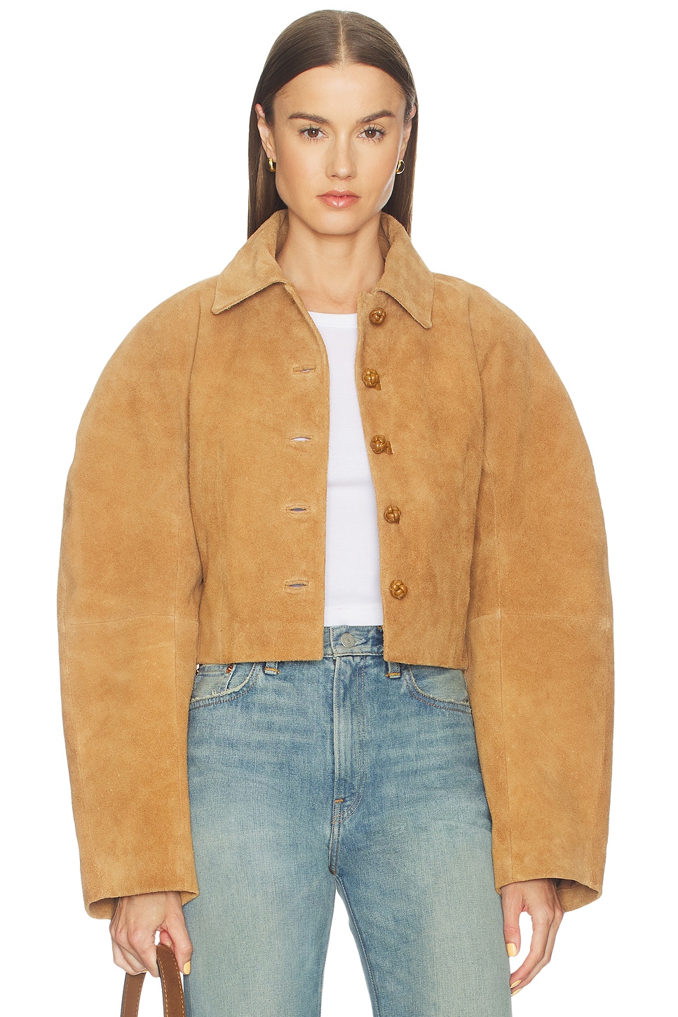 Rounded Textured Suede Jacket - thumbnail 2